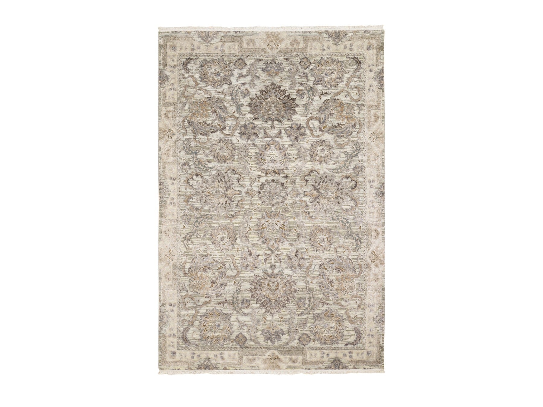 Oushak hand-knotted wool/silk rug in Green & Ivory, 6' x 9'1" — SKU O059164