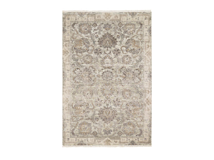 Oushak hand-knotted wool/silk rug in Green & Ivory, 6' x 9'1" — SKU O059164