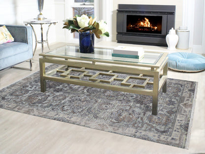 Oushak hand-knotted wool/silk rug in Green & Ivory, 6' x 9'1" — SKU O059164 (view 2)