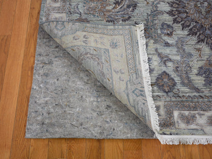 Oushak hand-knotted wool/silk rug in Green & Ivory, 6' x 9'1" — SKU O059164 (view 4)