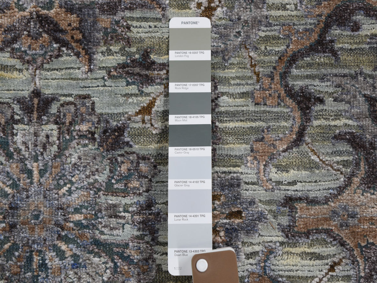 Oushak hand-knotted wool/silk rug in Green & Ivory, 6' x 9'1" — SKU O059164 (view 5)