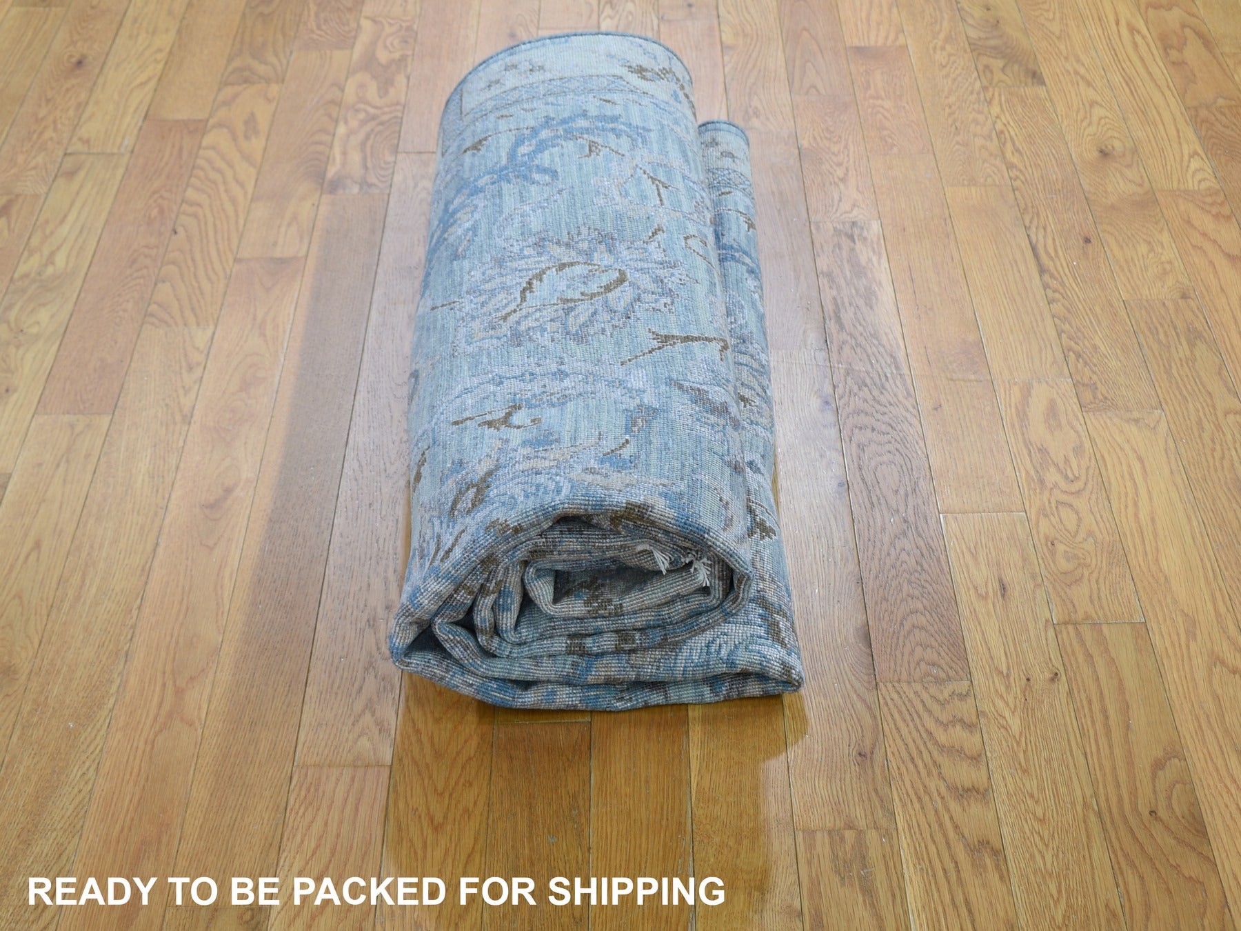 Oushak hand-knotted wool/silk rug in Green & Ivory, 6' x 9'1" — SKU O059164 (view 6)