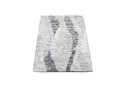 Grey 2'0" x 3'0" Modern / Contemporary Hand knotted Wool/Silk Rug - Sku: O059165