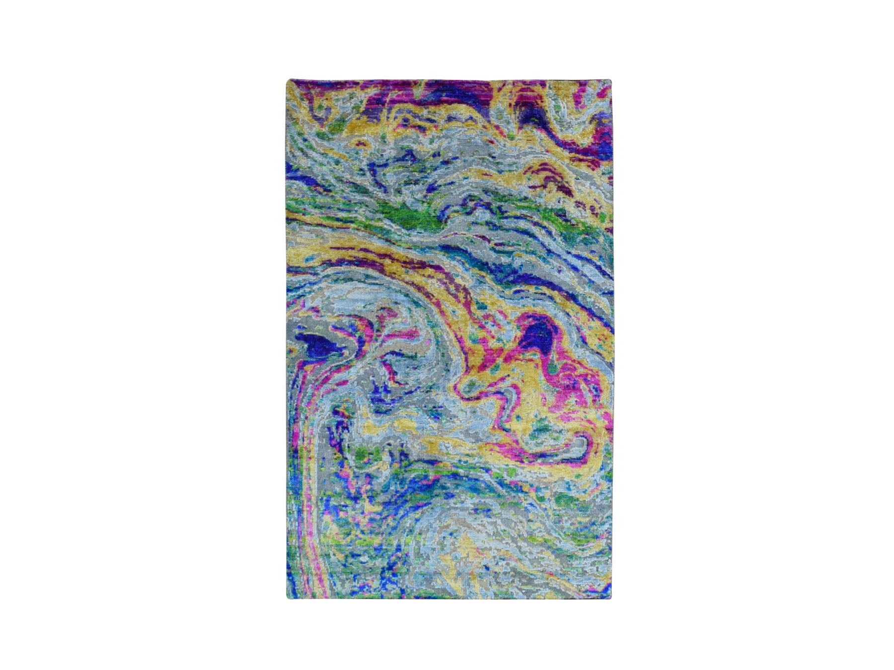 Modern / Contemporary hand-knotted wool/sari silk rug in Yellow, 3' x 5' — SKU O059167