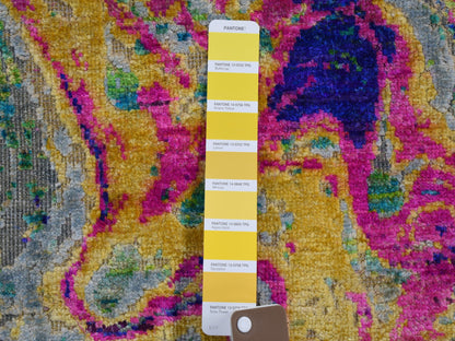 Yellow 3'0" x 5'0" Modern / Contemporary Hand knotted Wool/Silk Rug - Sku: O059167