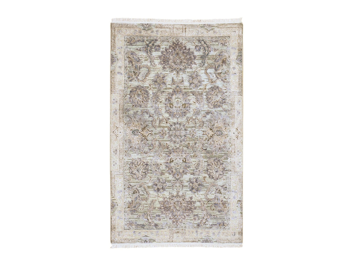 Oushak hand-knotted wool/silk rug in Green & Ivory, 3'1" x 5' — SKU O059169