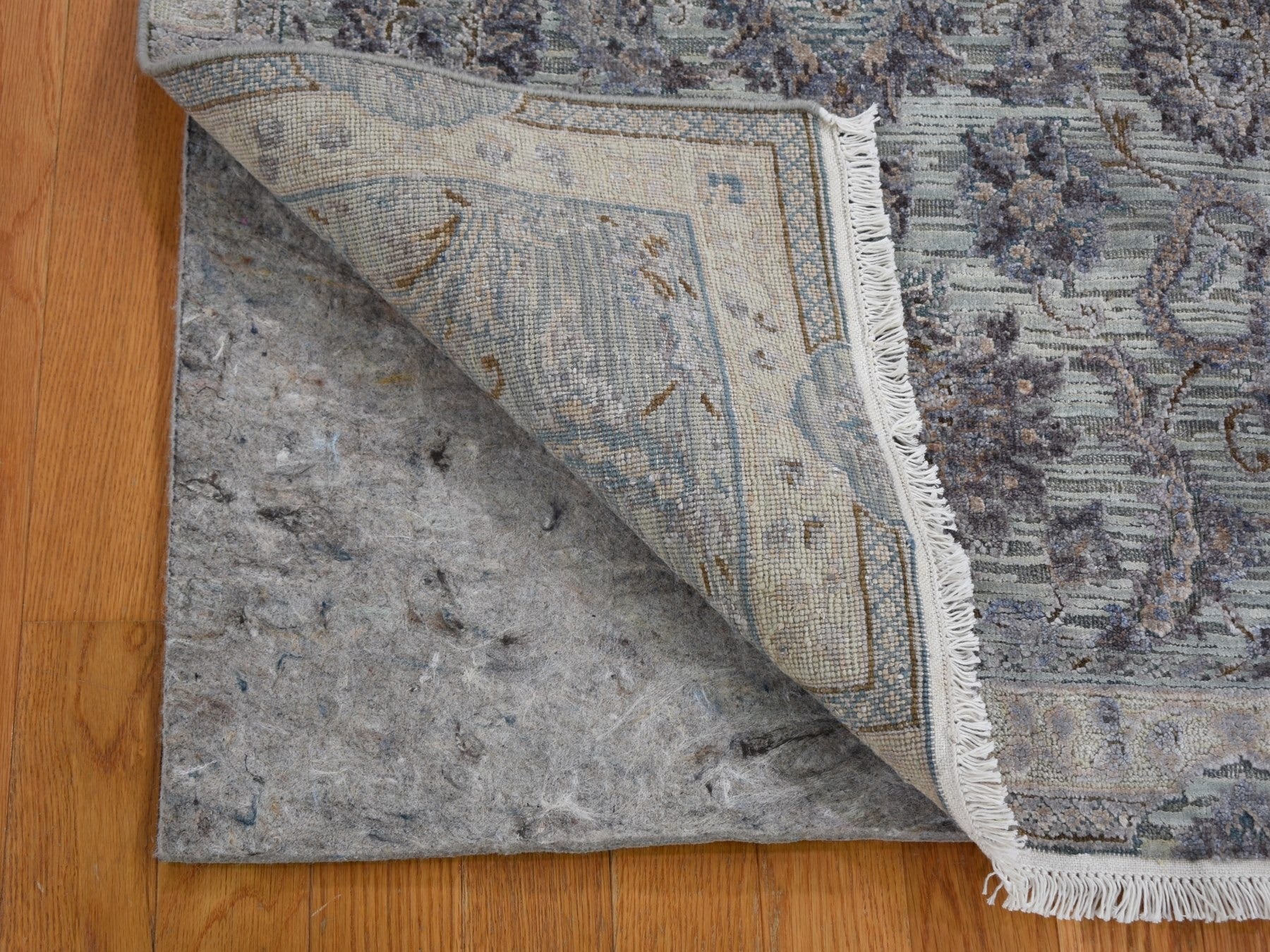 Oushak hand-knotted wool/silk rug in Green & Ivory, 3'1" x 5' — SKU O059169 (view 3)