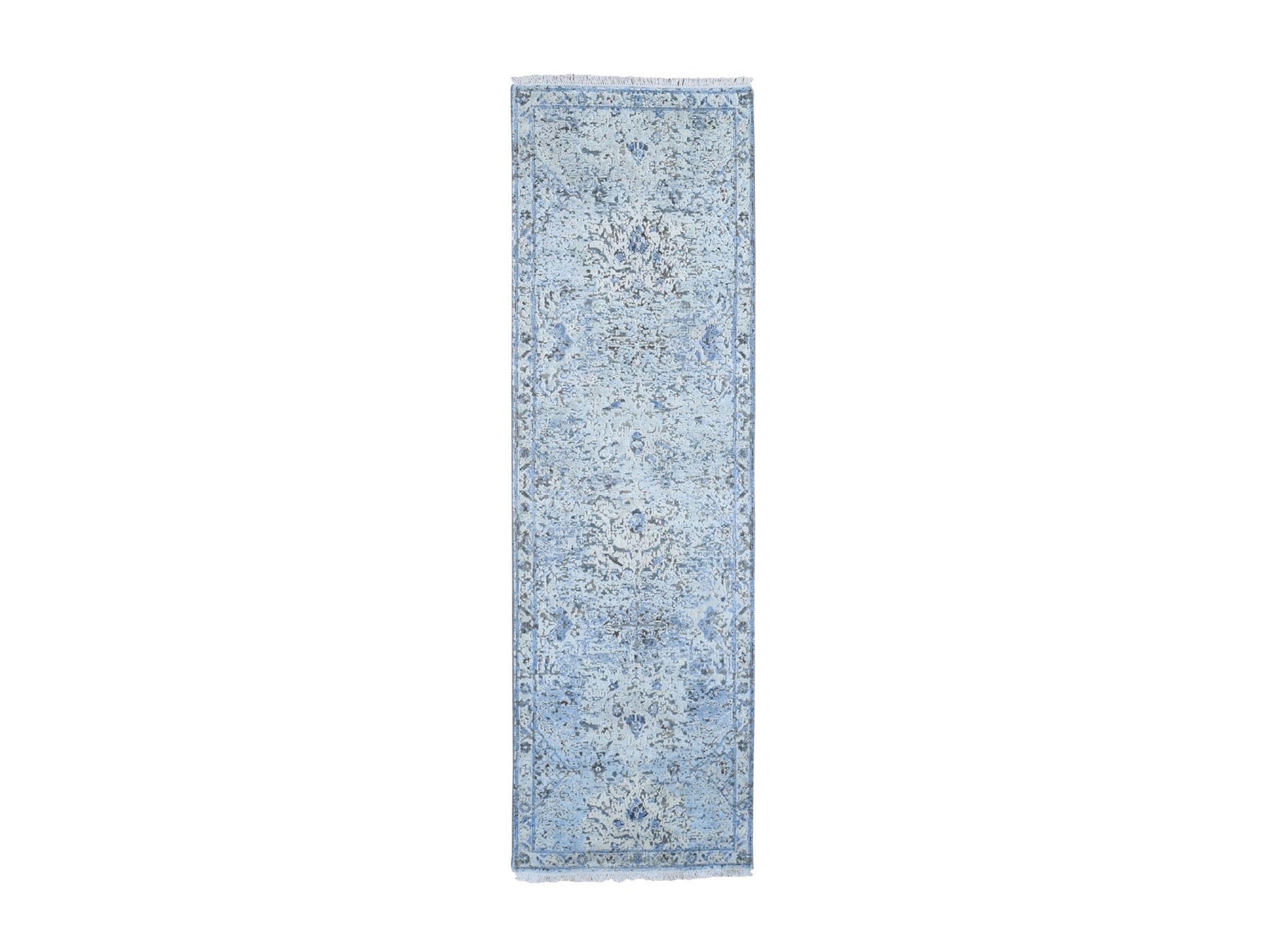 Oushak Transitional hand-knotted wool/silk runner in Blue, 2'5" x 8' — SKU O059171