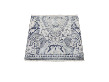 Ivory 2'0" x 2'0" Modern and Contemporary Hand knotted Wool/Silk Rug - Sku: O059184