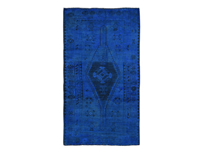 Overdyed 5'0" x 10'0" Vintage Hand knotted Wool Rug - Sku: O059185