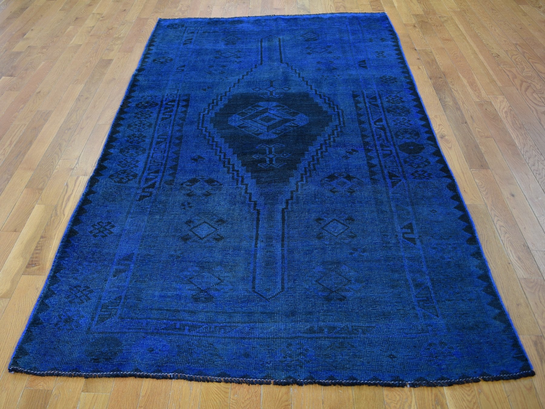 Overdyed 5'0" x 10'0" Vintage Hand knotted Wool Rug - Sku: O059185