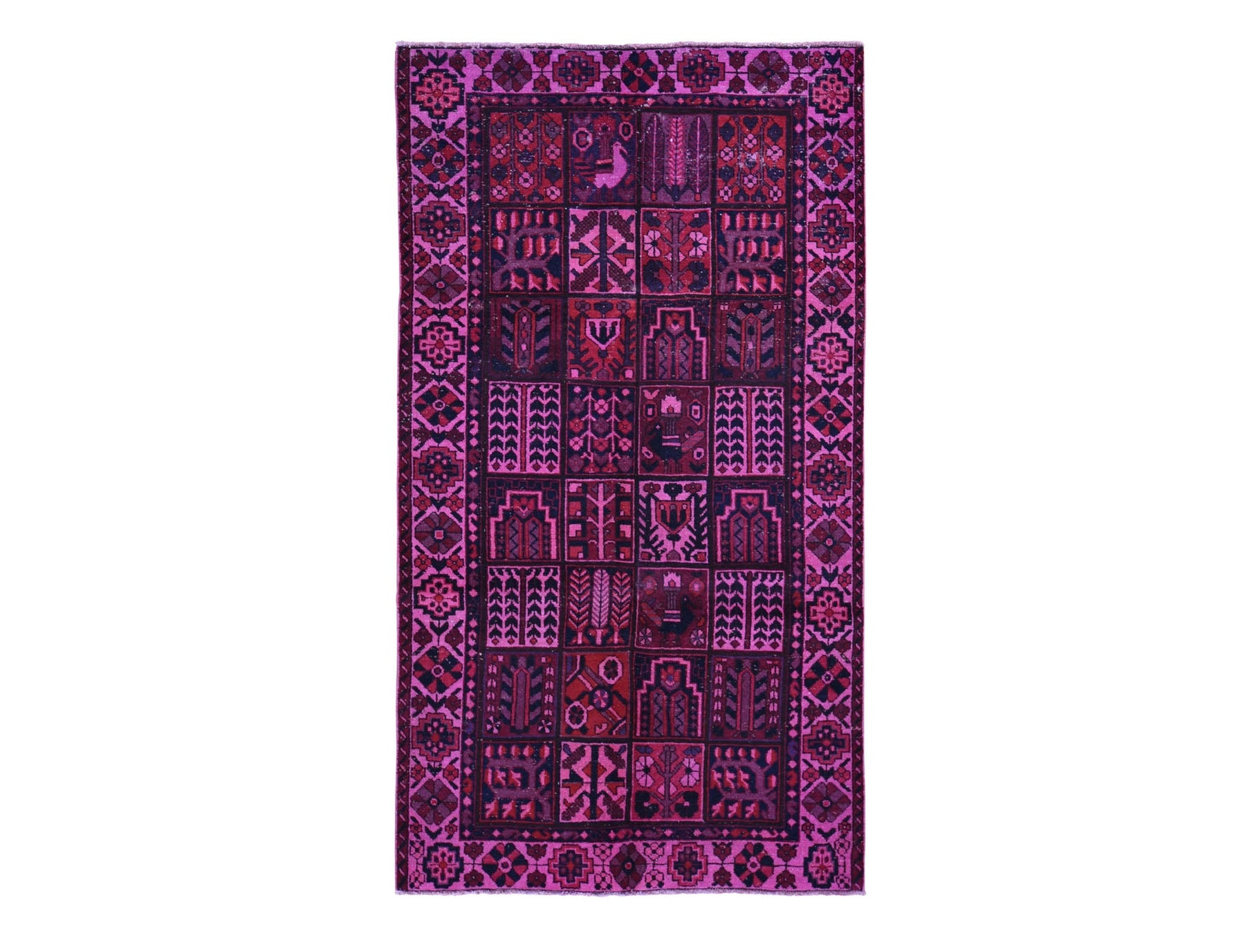Bakhtiari Vintage hand-knotted worn wool runner in Overdyed & Pink, 5'2" x 9'9" — SKU O059186