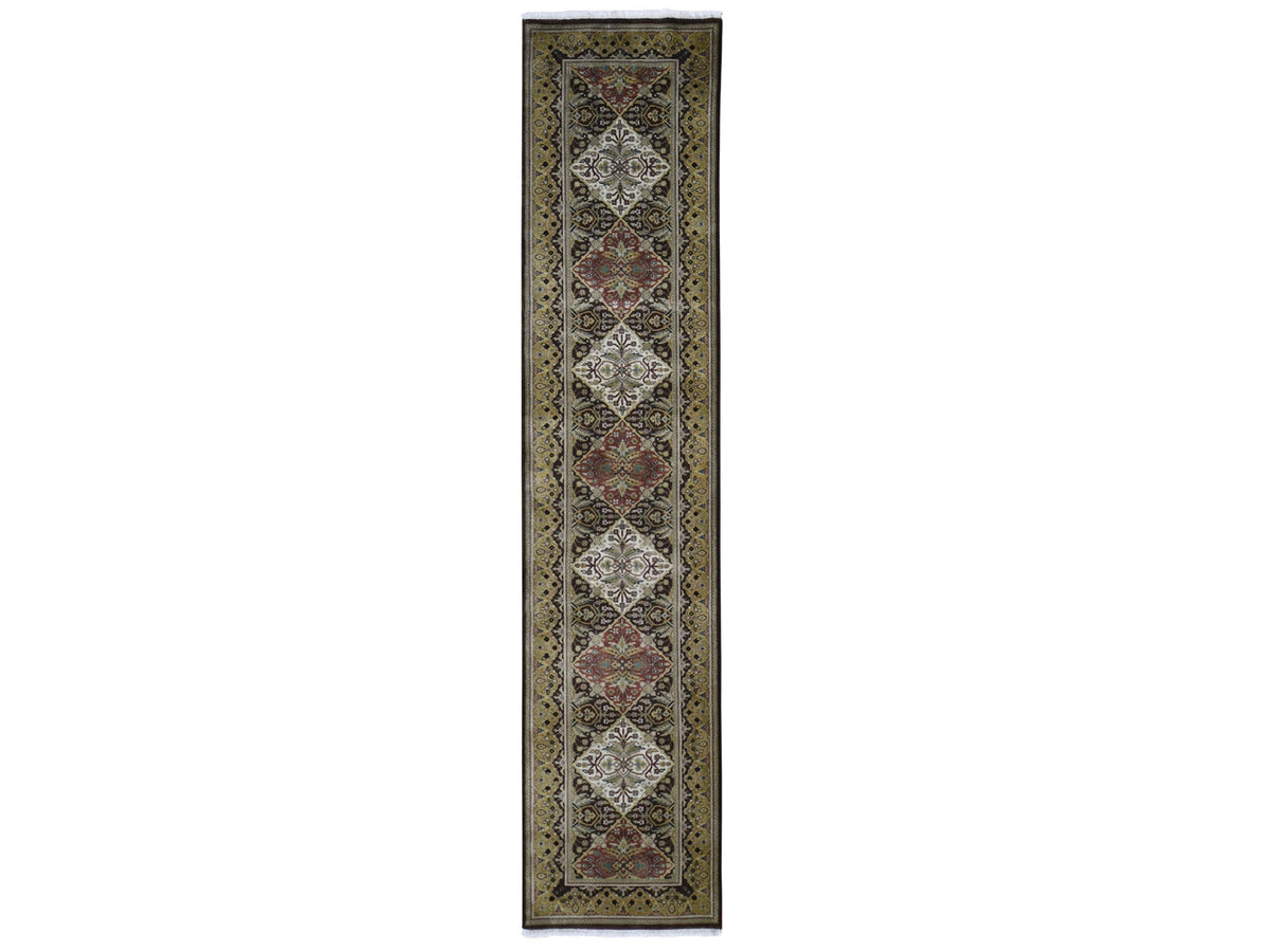 Tabriz Fine Oriental hand-knotted wool runner in Brown & Gold, 2'7" x 12' — SKU O059201