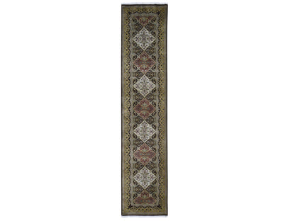 Tabriz Fine Oriental hand-knotted wool runner in Brown & Gold, 2'7" x 12' — SKU O059201