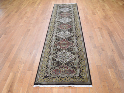 Tabriz Fine Oriental hand-knotted wool runner in Brown & Gold, 2'7" x 12' — SKU O059201 (view 2)