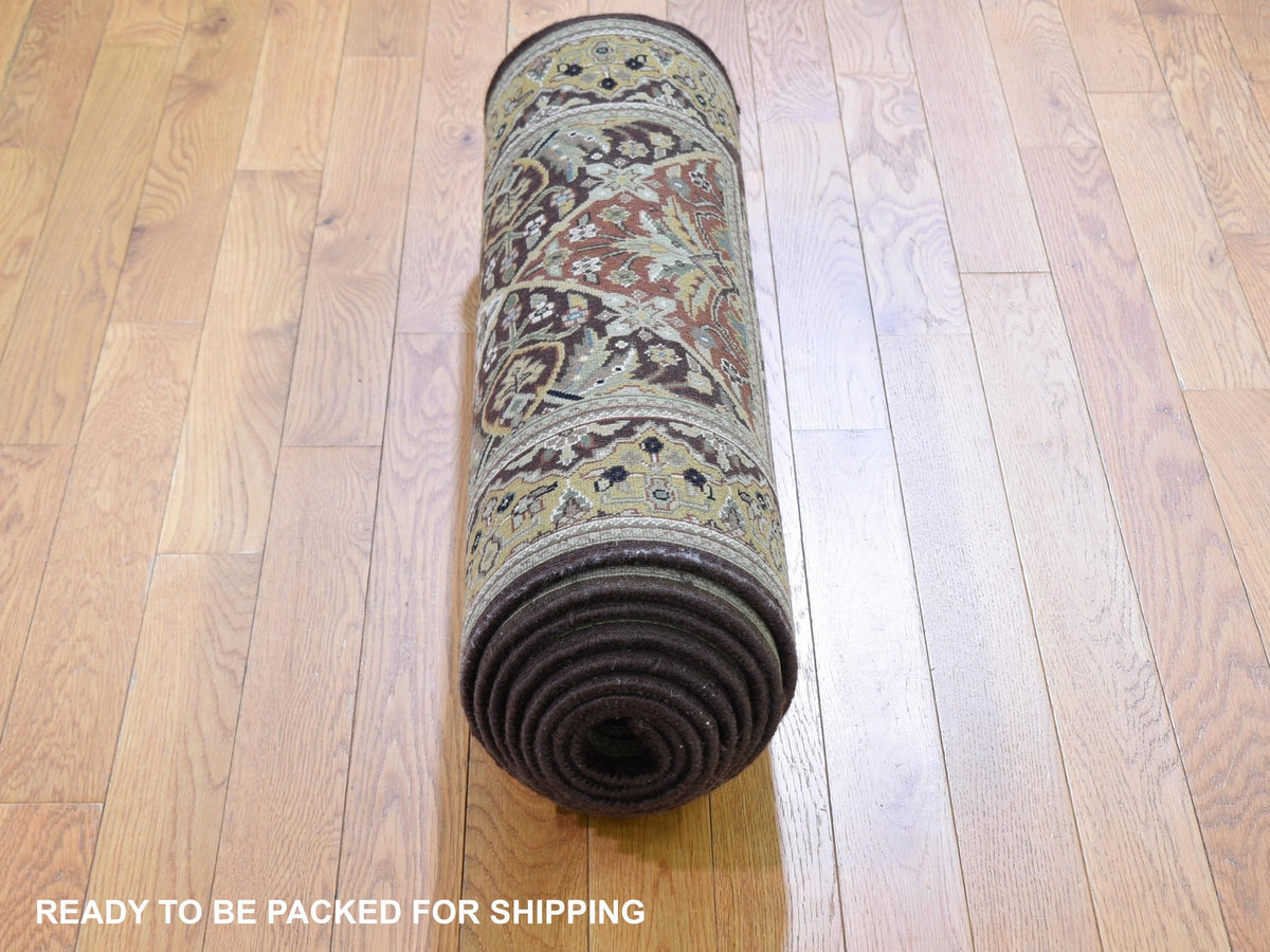 Tabriz Fine Oriental hand-knotted wool runner in Brown & Gold, 2'7" x 12' — SKU O059201 (view 5)
