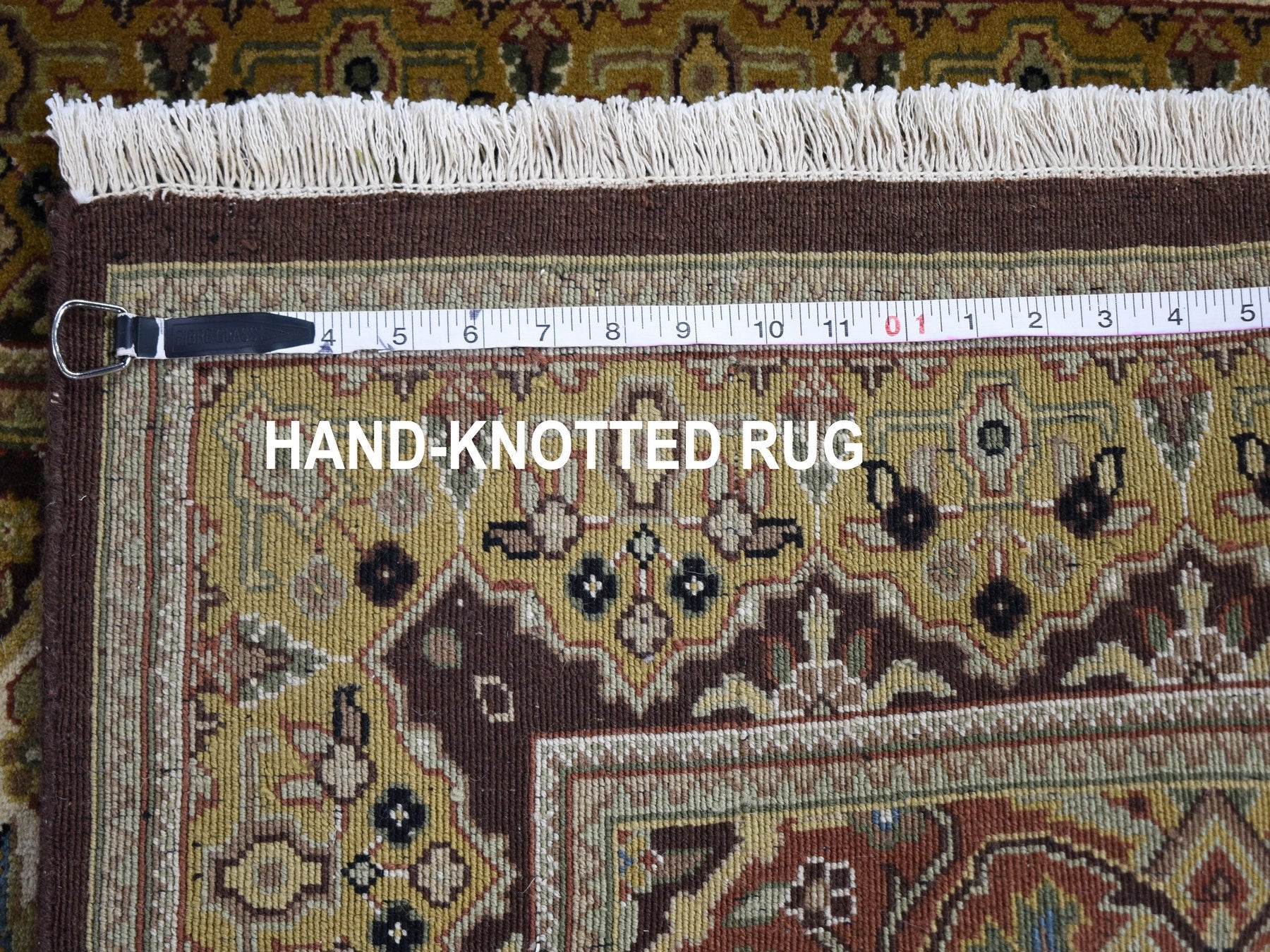 Tabriz Fine Oriental hand-knotted wool runner in Brown & Gold, 2'7" x 12' — SKU O059201 (view 7)