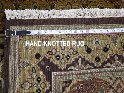 Tabriz Fine Oriental hand-knotted wool runner in Brown & Gold, 2'7" x 12' — SKU O059201 (view 7)
