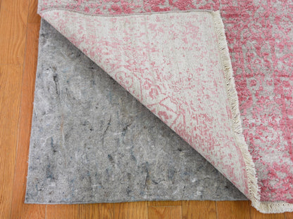 Pink 2'8" x 11'10" Transitional Hand knotted Wool/Silk Rug - Sku: O059204