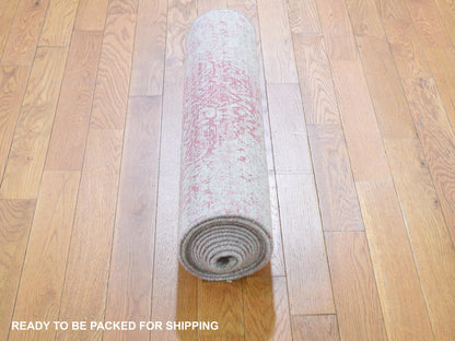 Pink 2'8" x 11'10" Transitional Hand knotted Wool/Silk Rug - Sku: O059204