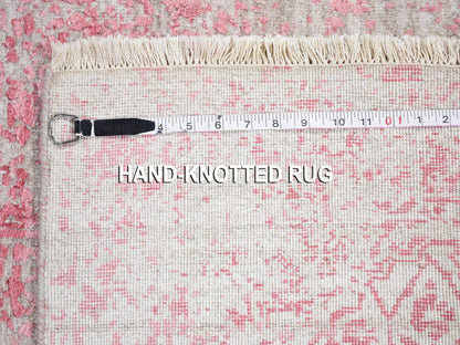 Pink 2'8" x 11'10" Transitional Hand knotted Wool/Silk Rug - Sku: O059204