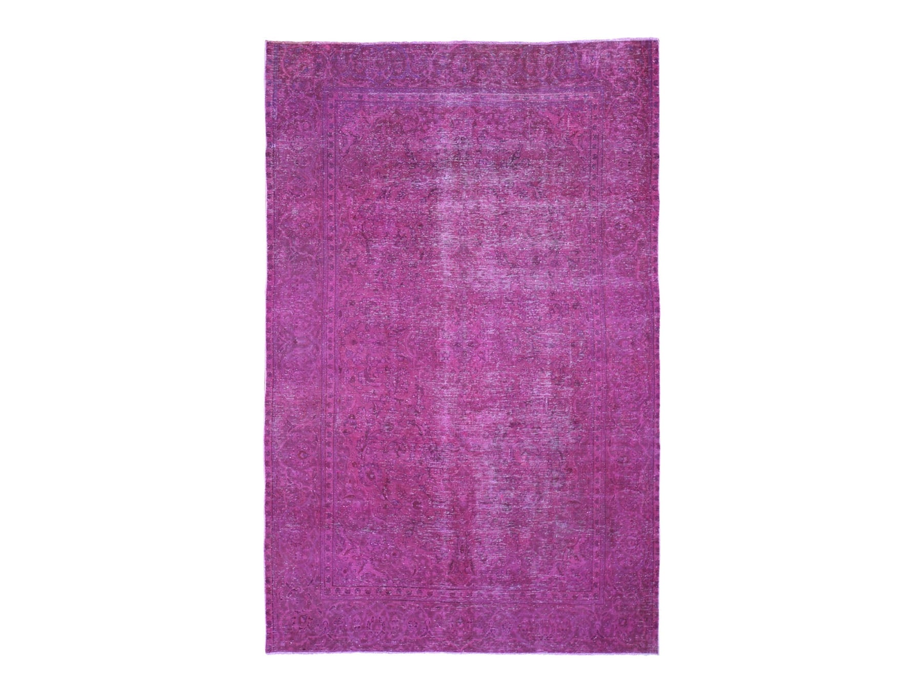 Tabriz Vintage hand-knotted worn wool rug in Overdyed, 6'4" x 10' — SKU O059208