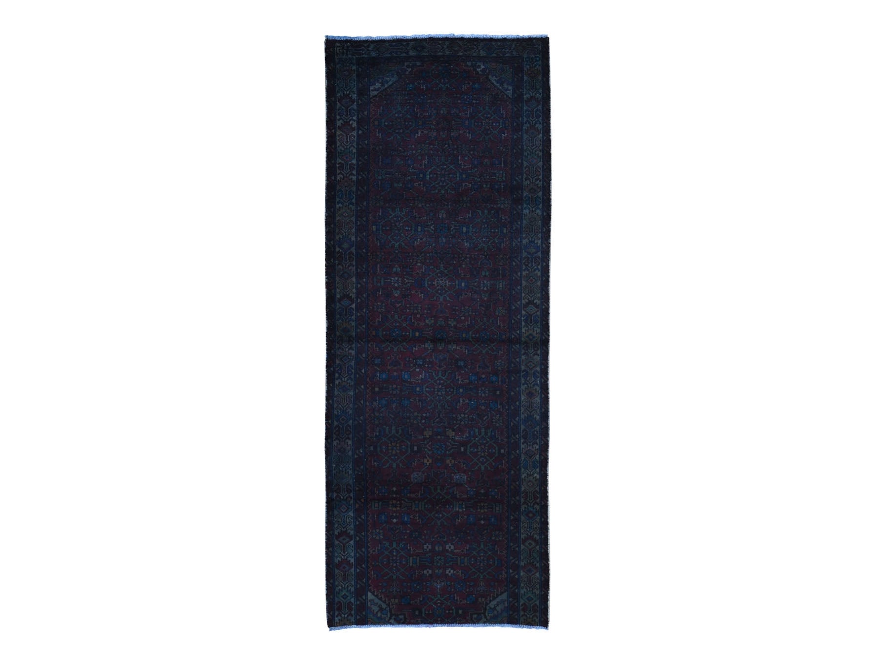 Malayer Vintage hand-knotted worn wool rug in Overdyed, 3'6" x 9'1" — SKU O059210
