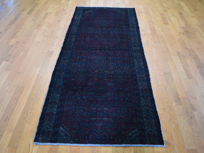 Overdyed 3'6" x 9'1" Vintage Hand knotted Wool Rug - Sku: O059210