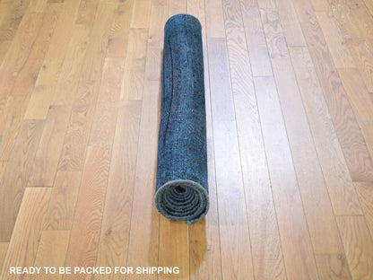 Overdyed 3'6" x 9'1" Vintage Hand knotted Wool Rug - Sku: O059210