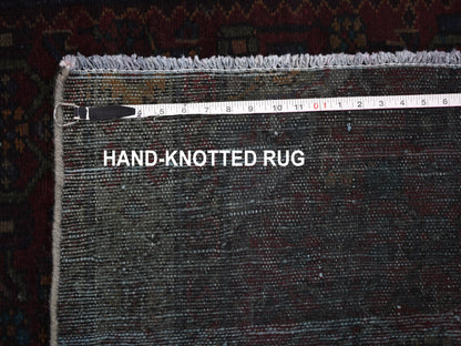 Overdyed 3'6" x 9'1" Vintage Hand knotted Wool Rug - Sku: O059210