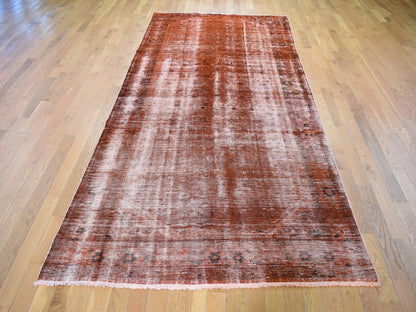 Overdyed 5'0" x 11'2" Vintage Hand knotted Wool Rug - Sku: O059214