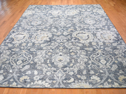 Blue 8'10" x 12'2" Wool and Silk Hand knotted Wool/Silk Rug - Sku: O059222