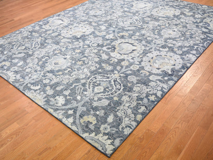 Blue 8'10" x 12'2" Wool and Silk Hand knotted Wool/Silk Rug - Sku: O059222