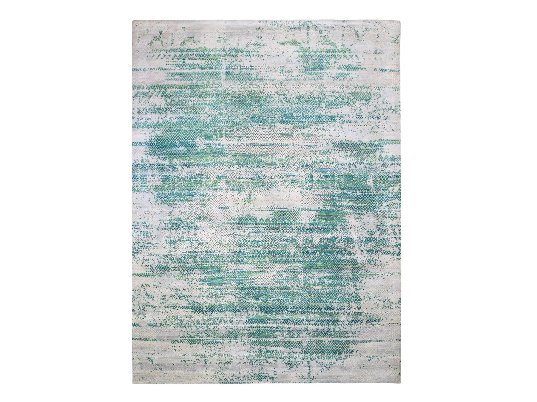 Wool / Silk hand-knotted wool/sari silk rug in Ivory, 8'10" x 12' — SKU O059224