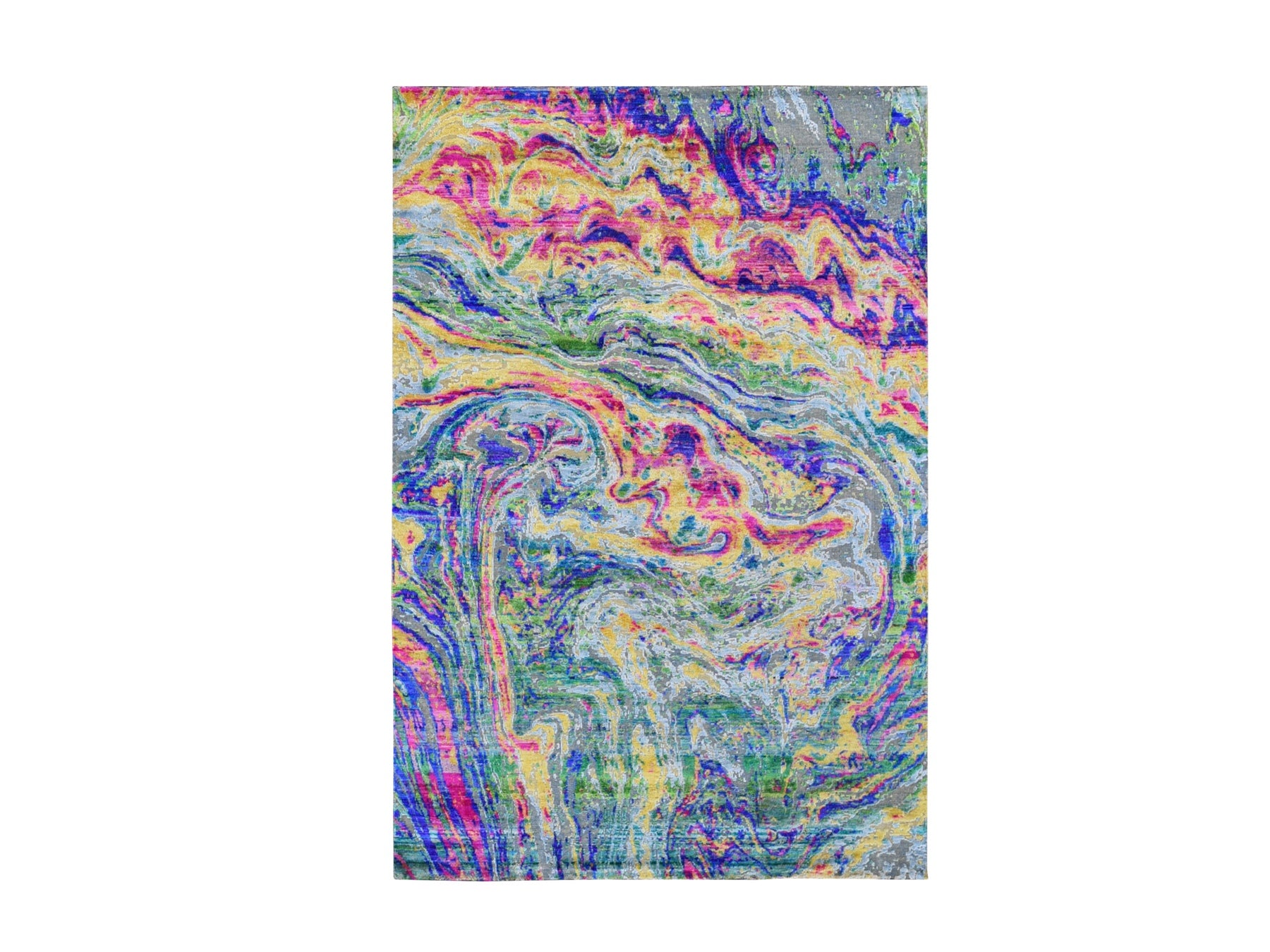 Modern / Contemporary hand-knotted wool/silk rug in Yellow, 5'10" x 8'8" — SKU O059232