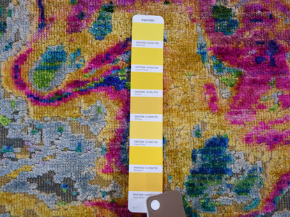 Yellow 5'10" x 8'8" Modern / Contemporary Hand knotted Wool/Silk Rug - Sku: O059232