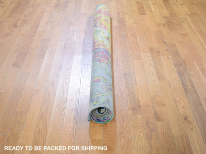 Yellow 5'10" x 8'8" Modern / Contemporary Hand knotted Wool/Silk Rug - Sku: O059232