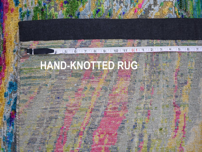 Yellow 5'10" x 8'8" Modern / Contemporary Hand knotted Wool/Silk Rug - Sku: O059232