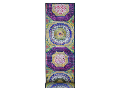 Yellow 3'2" x 17'5" Traditional Hand knotted Silk Rug - Sku: O059235