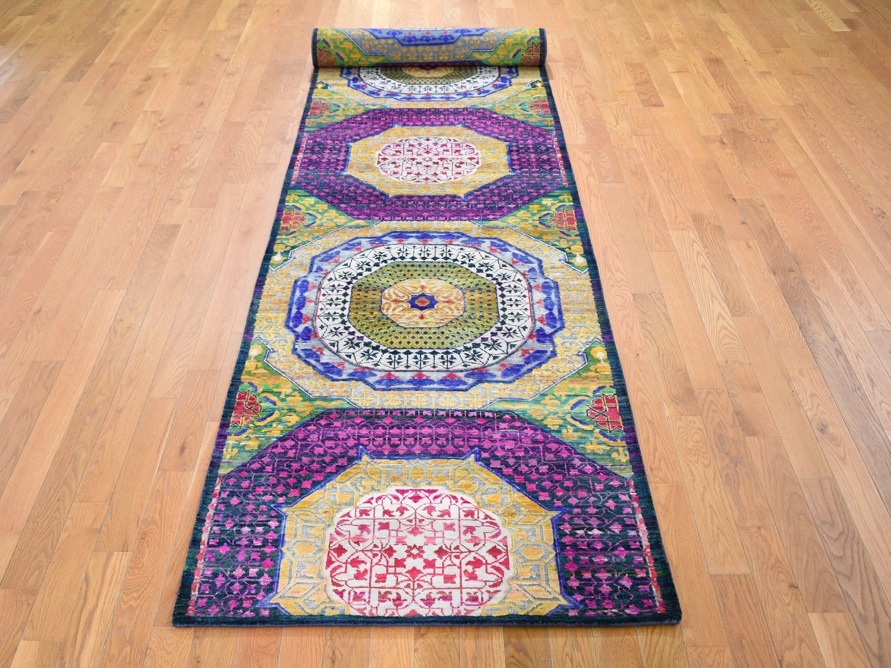 Mamluk Mamluk hand-knotted silk runner in Yellow, 3'2" x 17'5" — SKU O059235 (view 2)