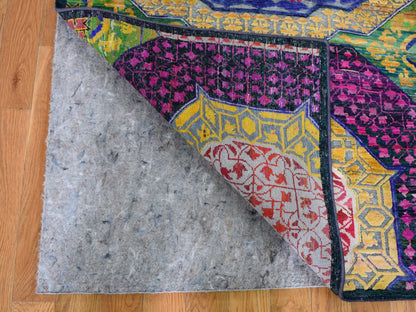 Yellow 3'2" x 17'5" Traditional Hand knotted Silk Rug - Sku: O059235