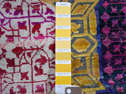 Yellow 3'2" x 17'5" Traditional Hand knotted Silk Rug - Sku: O059235