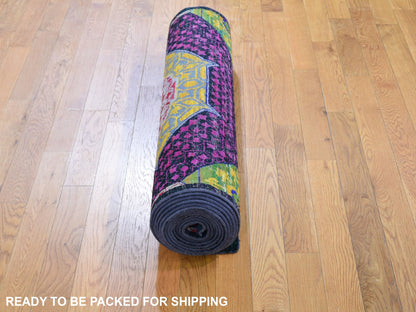 Yellow 3'2" x 17'5" Traditional Hand knotted Silk Rug - Sku: O059235