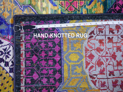 Yellow 3'2" x 17'5" Traditional Hand knotted Silk Rug - Sku: O059235