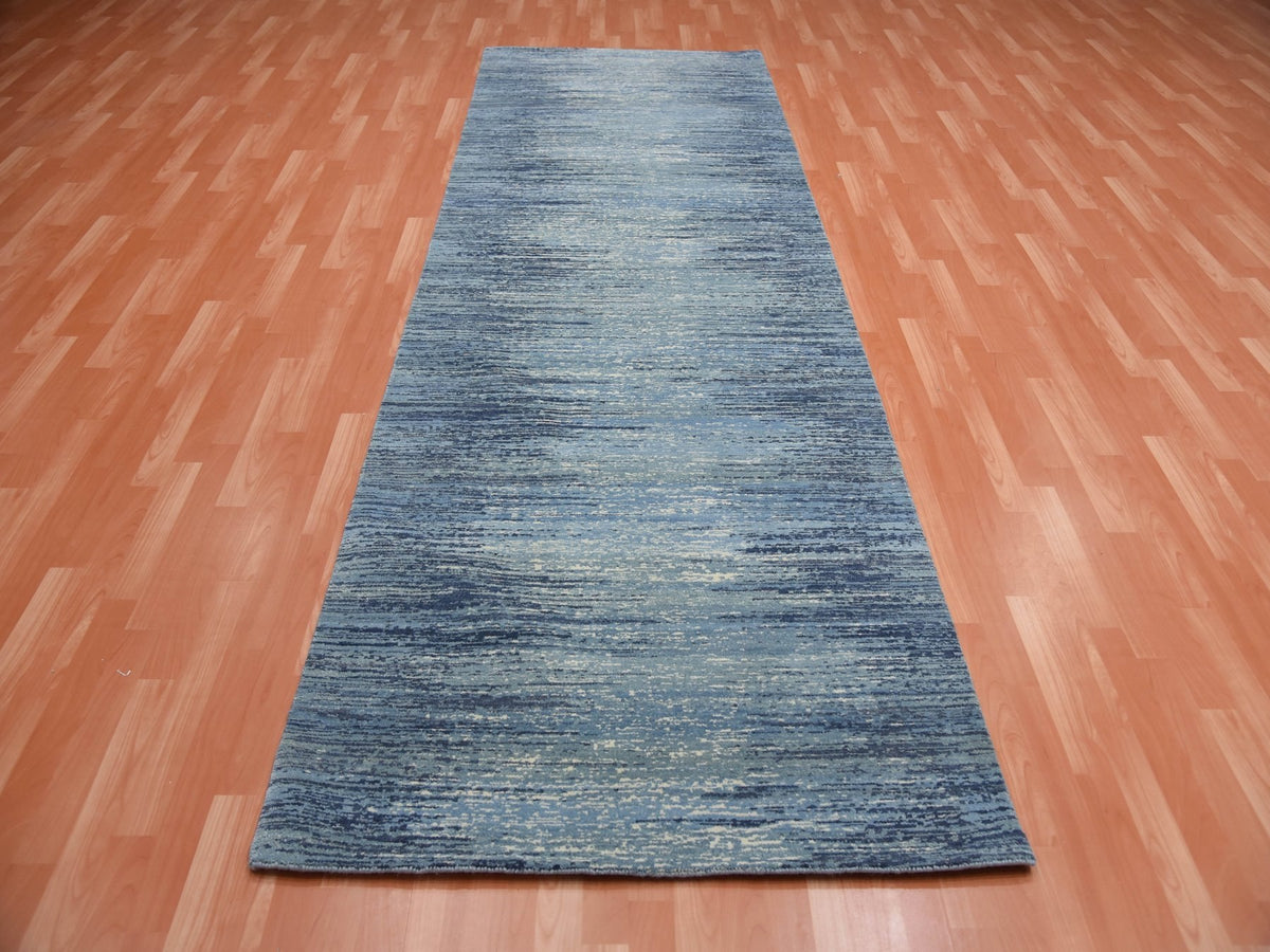 Modern / Contemporary hand-knotted wool runner in Blue, 2'6" x 8'4" — SKU O059236 (view 2)