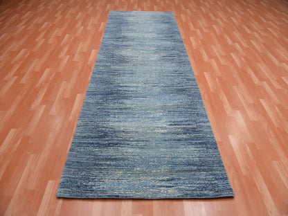 Modern / Contemporary hand-knotted wool runner in Blue, 2'6" x 8'4" — SKU O059236 (view 2)