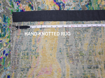 Yellow 2'10" x 8'2" Modern / Contemporary Hand knotted Wool/Silk Rug - Sku: O059239