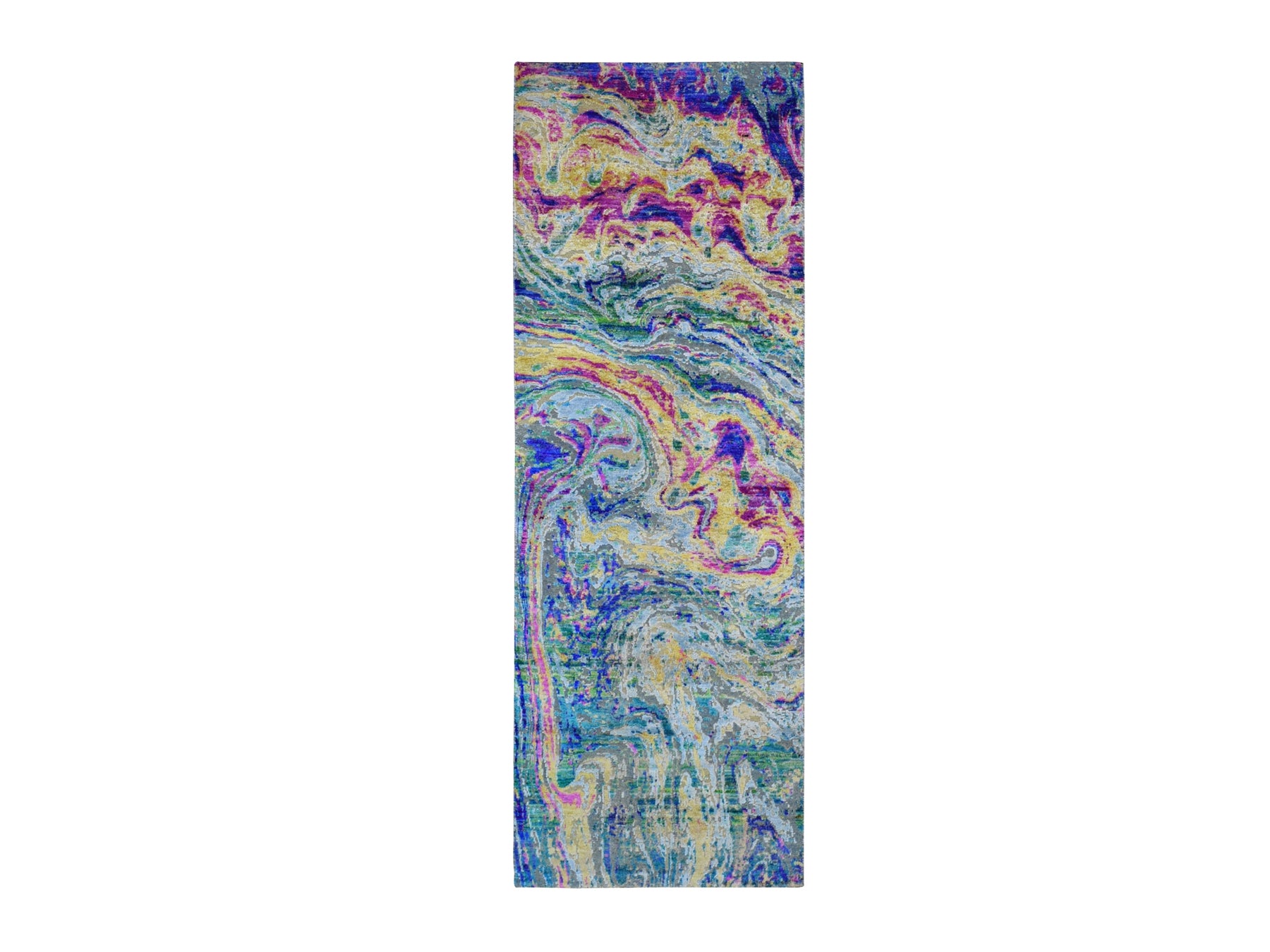 Modern / Contemporary hand-knotted wool/silk runner in Yellow, 2'9" x 8'2" — SKU O059240