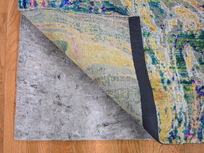 Yellow 2'9" x 8'2" Modern / Contemporary Hand knotted Wool/Silk Rug - Sku: O059240