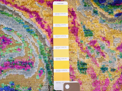 Yellow 2'9" x 8'2" Modern / Contemporary Hand knotted Wool/Silk Rug - Sku: O059240